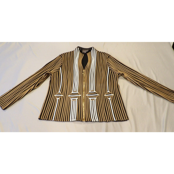 ChicosTravelers 3 XL 16/18 Faux Lines Leather Striped Jacket Brown Black White - Picture 1 of 13